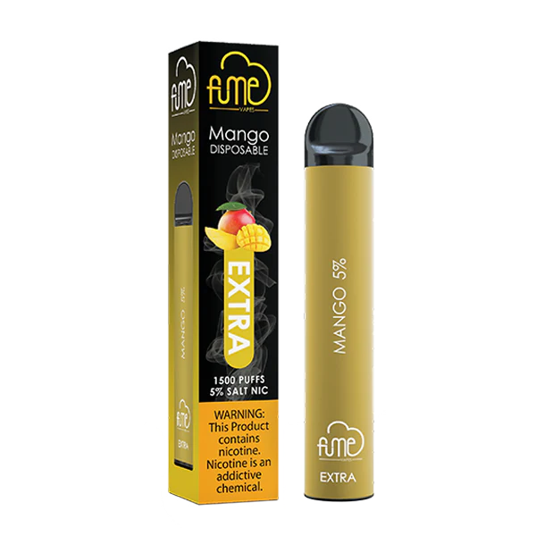 Flavor:The Mango Fume Extra disposable vape flavor uses a smooth, ripe mango taste in every puff. E-liquid contents: 6ml Nicotine Level: 50mg Puffs per Device: +1500